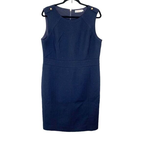 Tory Burch Women’s Wool Blend Evelina Sheath Dress size 14 Navy Blue Gold Detail - Picture 3 of 11